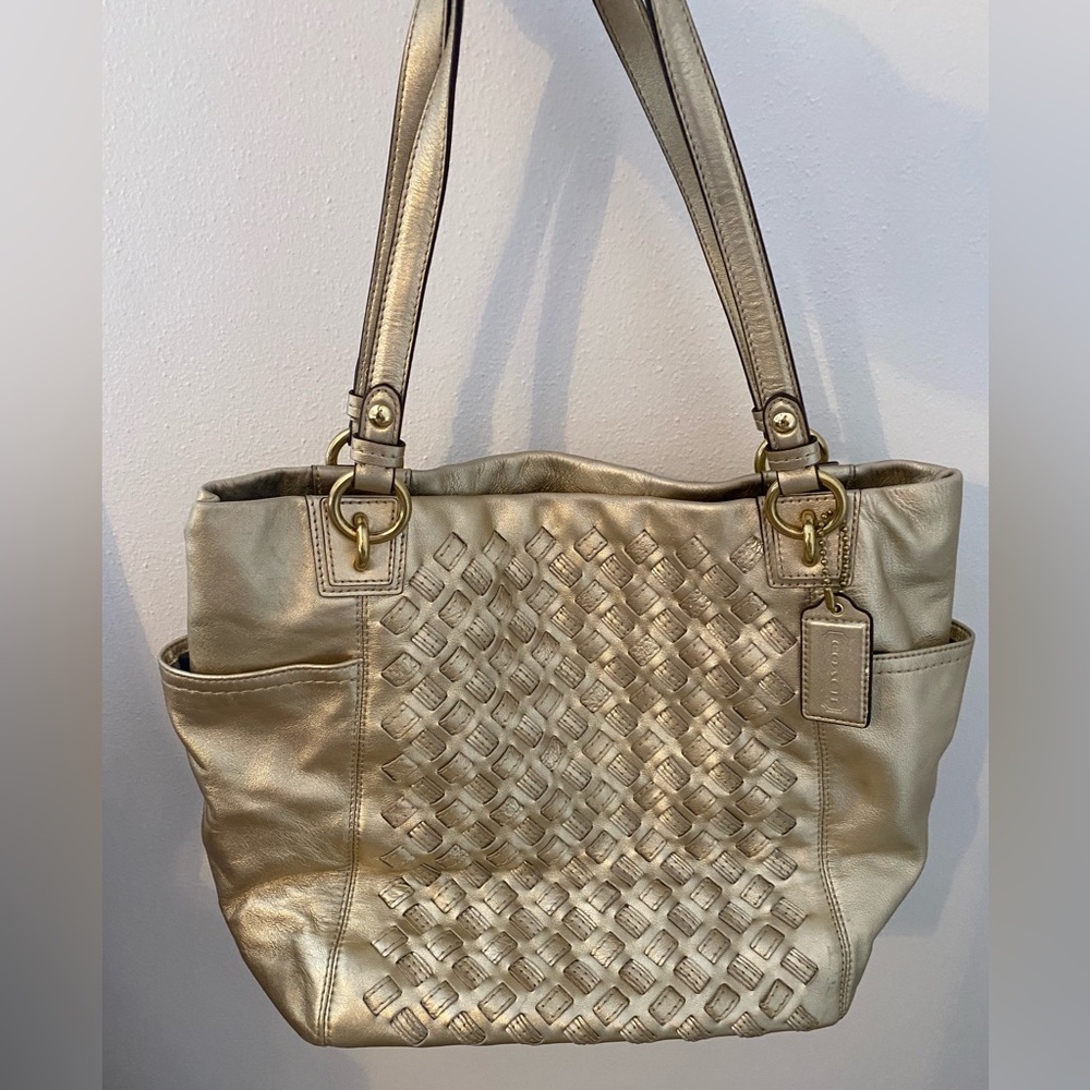 Coach North South Metallic Woven Leather Purse
